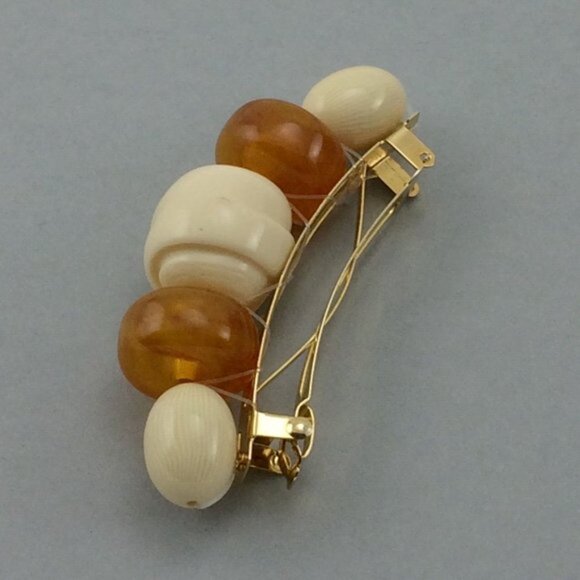 Vtg Large Plastic Beaded French Barrette Hair Clip Made in France Faux Amber - Picture 10 of 16